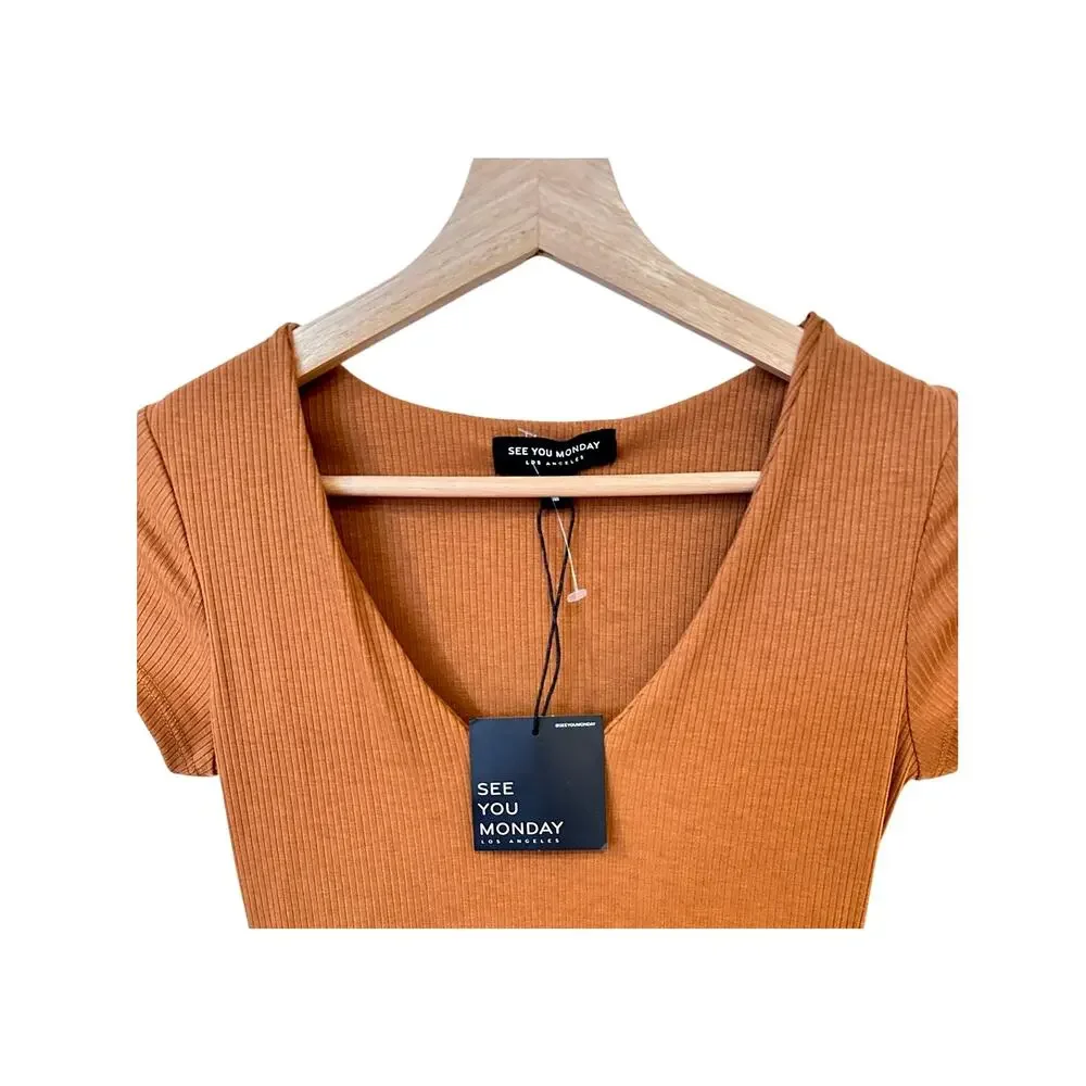 See You Monday Womens Ribbed Medium Burnt Orange Long Dress - Picture 7 of 8